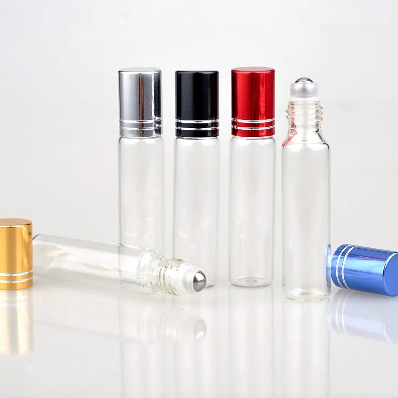 

1pc 10ML Travel Clear Roller Refillable Essential Oil Roll-on Glass Perfume Bottle Lip Balms Roll On Bottles