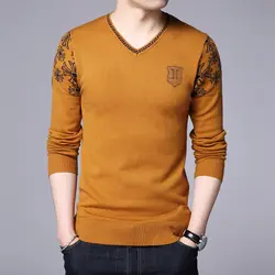 Свитер Для мужчин 2018 Новое поступление Повседневный пуловер Для мужчин осень V шеи качество печати трикотажные свитера бренд плюс Размеры