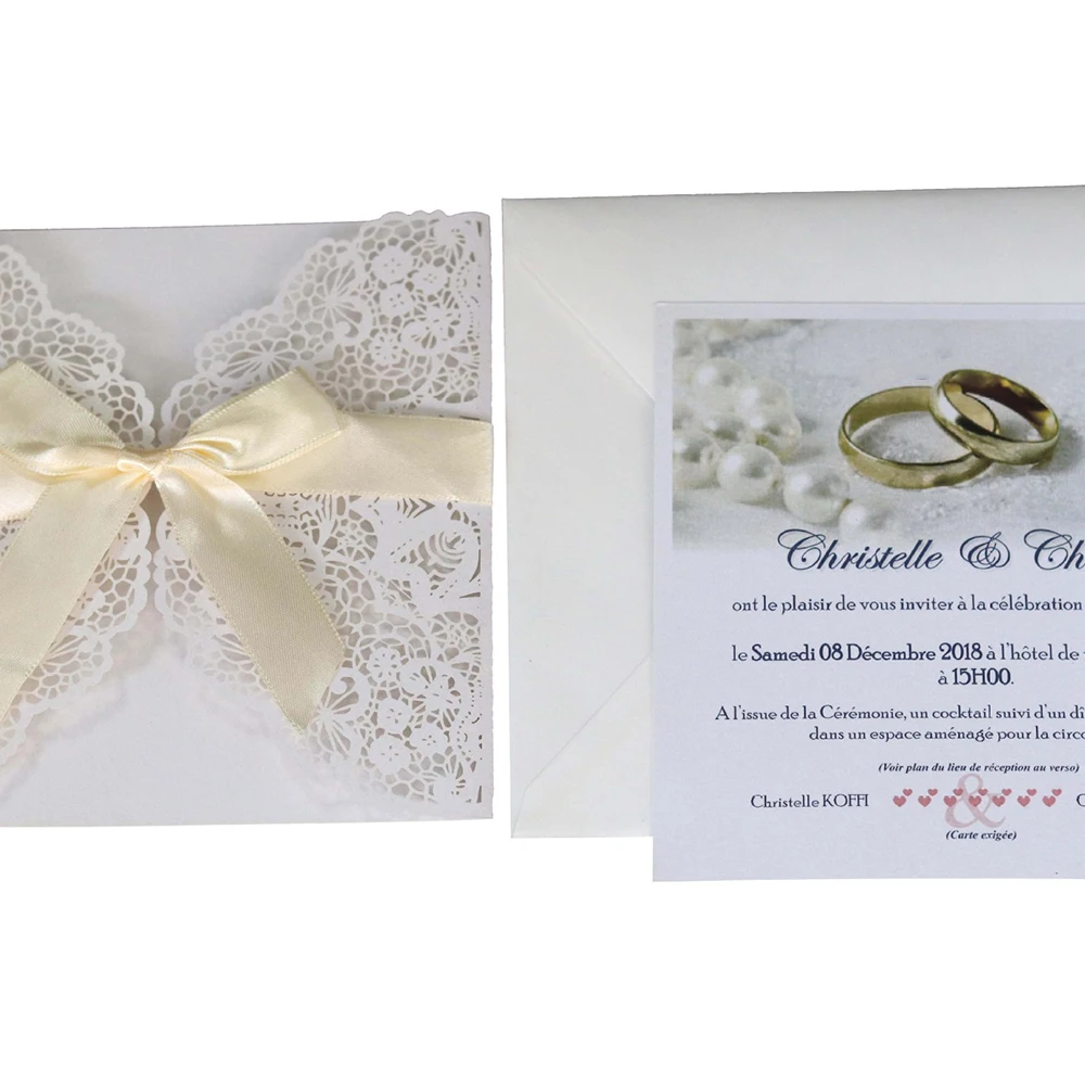  10pc/lot Hollow Laser Cut Wedding Invitations Elegant Lace Design Engagement Wedding Invitation Car - 33022680466
