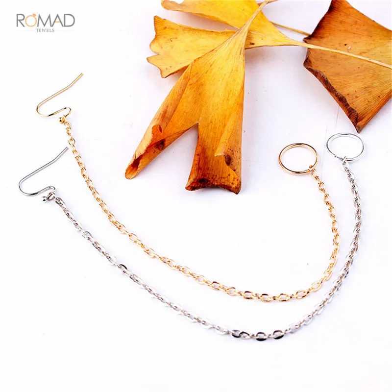 

Romad Punk Silver Gold Copper Clip On Nose Lip Ear Chain For Women Girl Nose Ring Stud Body Piercing Indian Jewelry