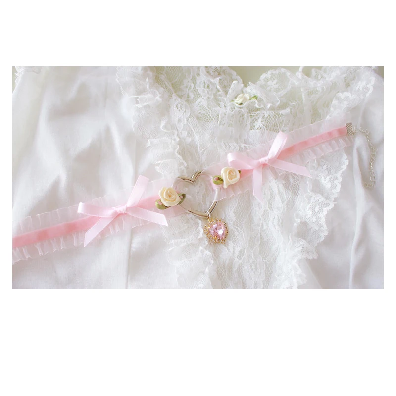 Harajuku Soft Lolita Girl Heart Handmade Bow Rose Retro Necklace Accessories