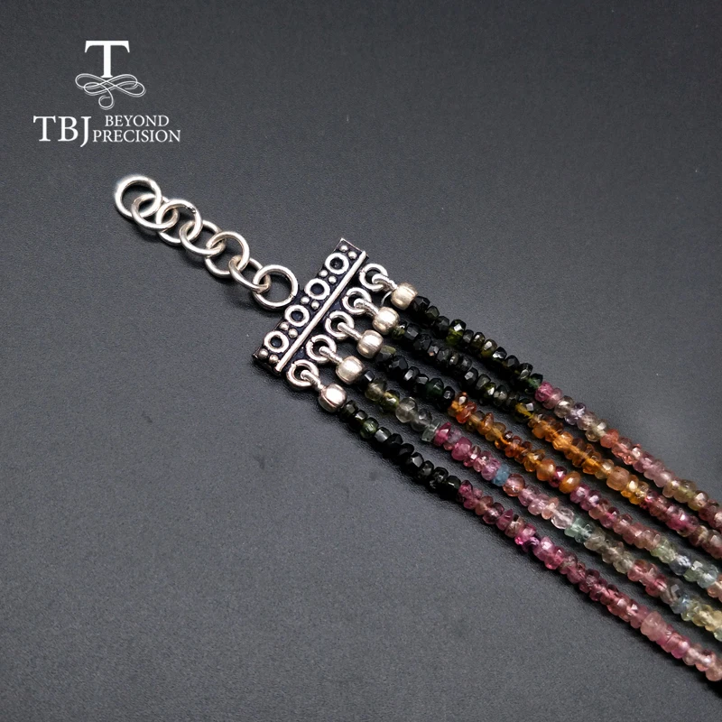 TBJ, натуральный необычный цвет турмалин ожерелье из бусин с драгоценными камнями с 925 серебряной застежкой, роскошный большой размер "Радуга" ожерелье