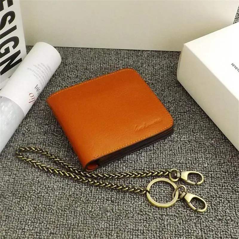 Najtaniej Vintage Crazy horse portfel ze skóry naturalnej mężczyźni torebka skórzany portfel męski krótki styl Clutch Bag mężczyzna portmonetka pieniądze klipy Chain