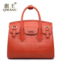 Women bag QIWANG 2016 new genuine leather bag fashion luxury crocodile grain platinum bag quality women handbags shoulder bag