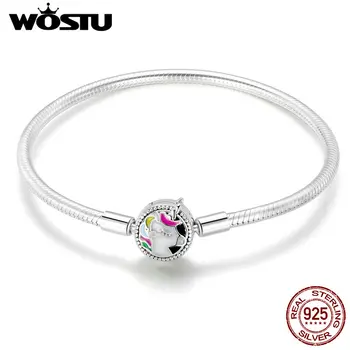 

WOSTU High Quality Real 925 Sterling Silver Licorne Charm Bracelet For Women Fit Original Brand DIY Beads Bangle Jewelry BKB083