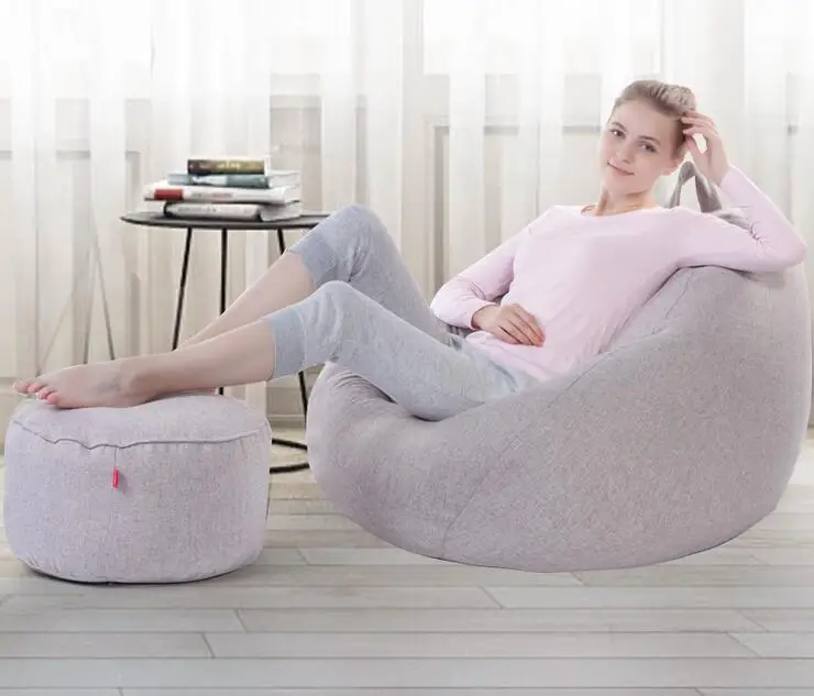 Cover only No Filler Large size adults linen bean bag chair with Ottoman home sofa furniture