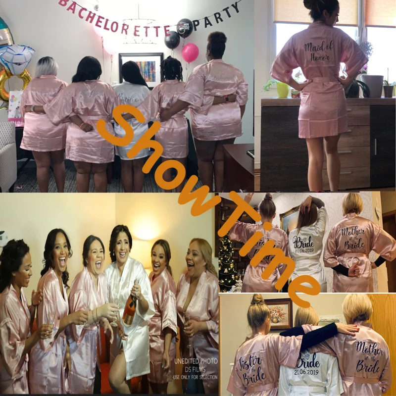 C&Fung new design bride to be team bride Robe Satin Kimono Peignoir bridal shower wedding gift bridesmaid sexy women short robes