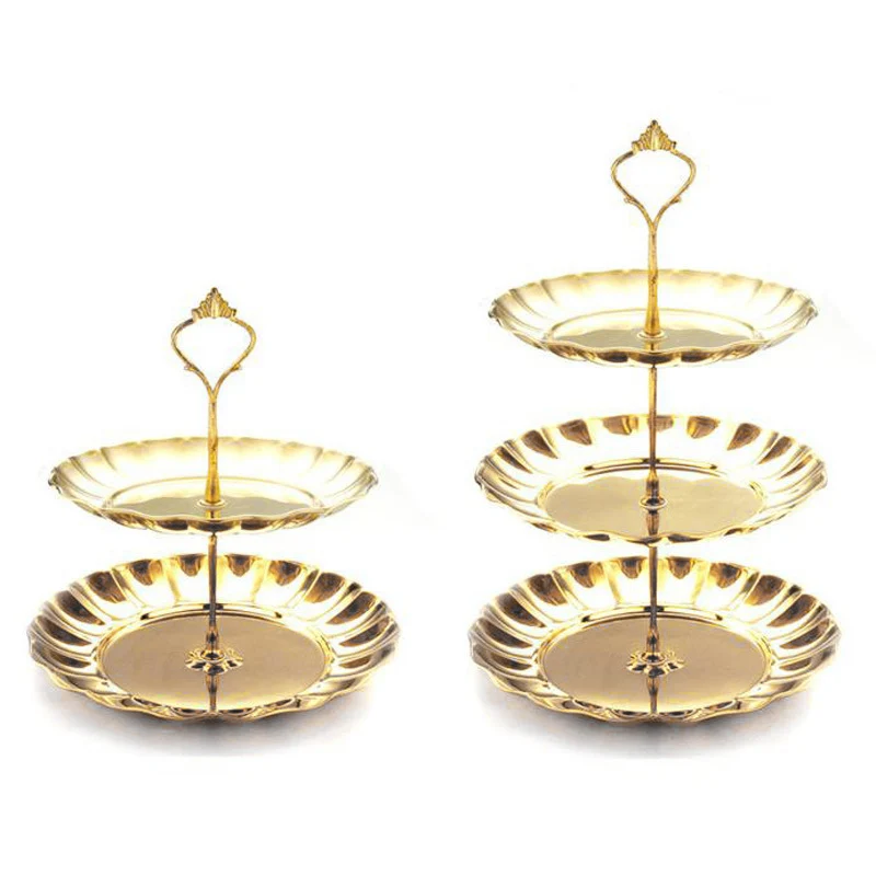  1 Pc Stainless Steel Cake Stand 2 & 3 Tier Candy Fruits Cakes Desserts Plate Stands for Wedding Par