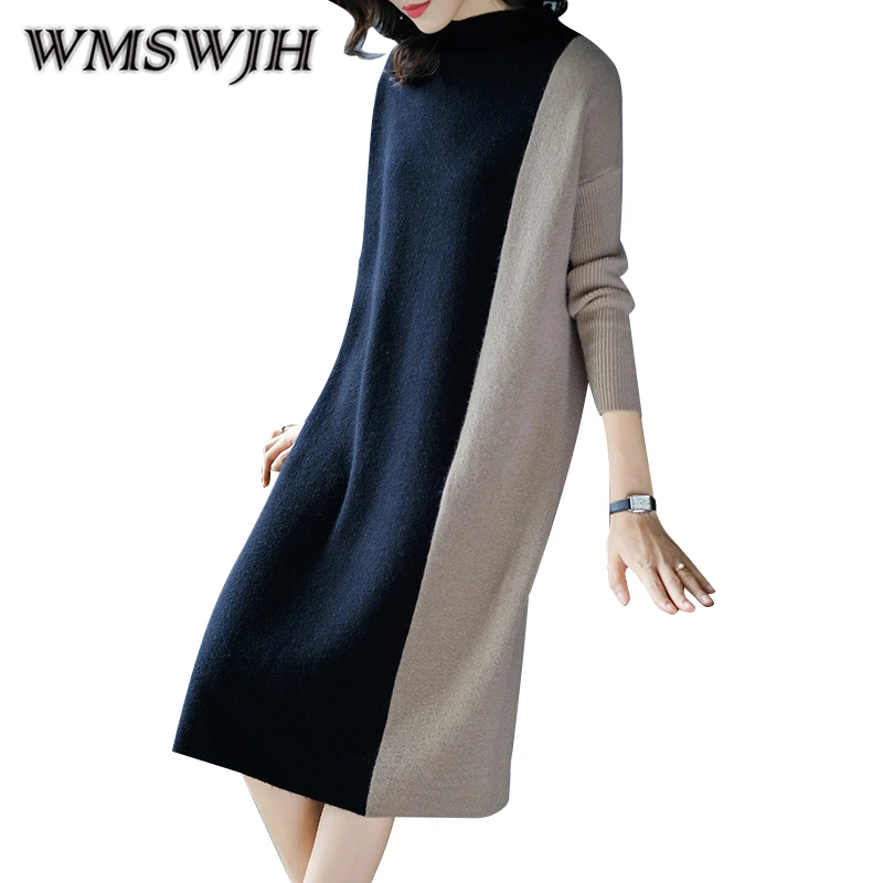 

Women Fashion Knitted Dress For Women Patchwork Loose Sweater Dresses 2019 New Spring Autumn Winter Casual Party Warm vestidos