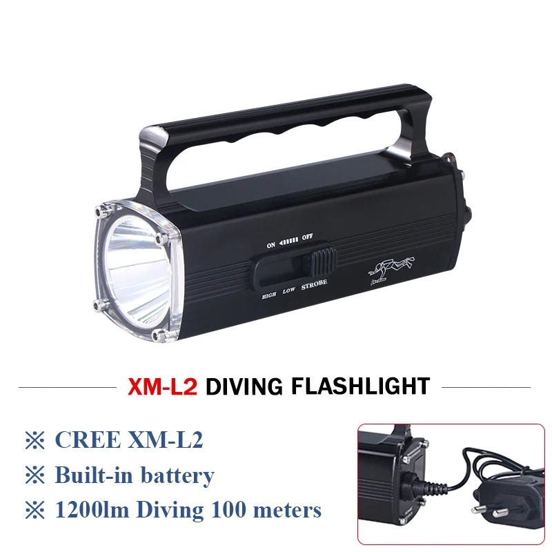 

Scuba 100M underwater light Built-in battery professional diving flashlight torch led xm l2 charge flashlight led flashlights