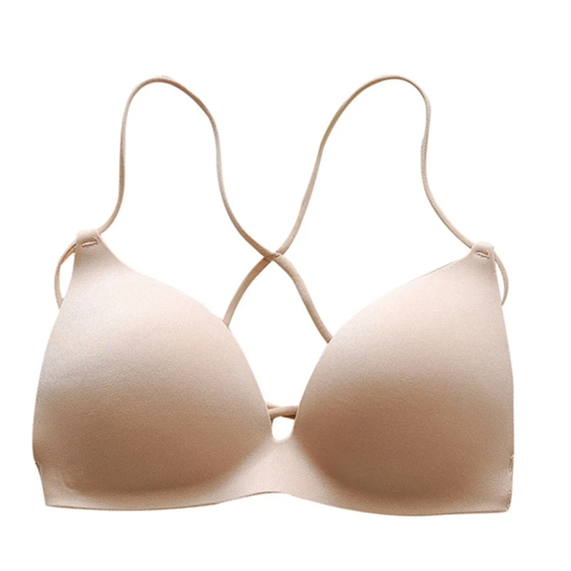 

2019 Women Simple Solid Color Sexy Seamless Cross-back Bra Fashion Beauty Back Push Up Bras Fine Shoulder Strap Ultra-thin Bra