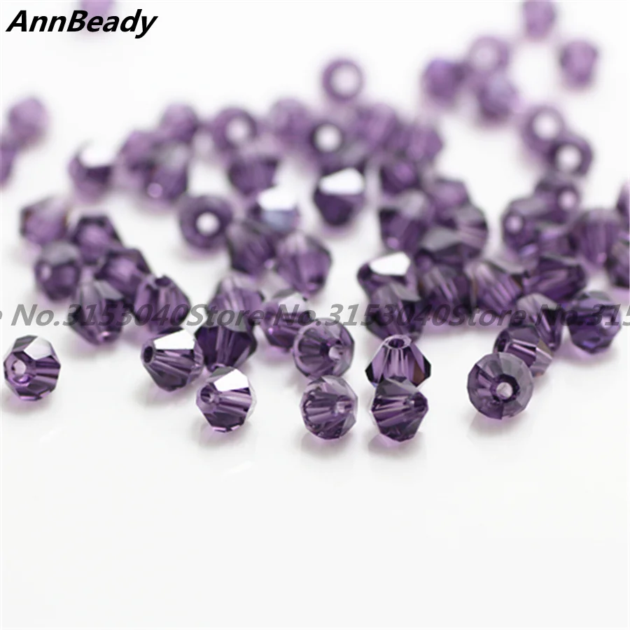 

AnnBeady 100pcs Purple Color 4mm Bicone Crystal Beads Glass Beads Loose Spacer Beads DIY Jewelry Making Austria Crystal Beads