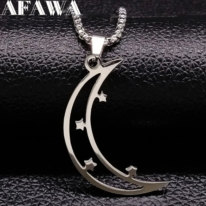 

2019 Moon and Stars Stainless Steel Necklaces Women Jewelry Long Silver Color Necklaces & Pendants Jewelry collar luna N18074