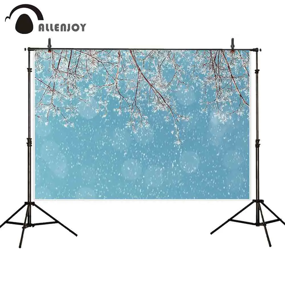 

Allenjoy background for photo studio winter snow blue sky nature landscape branch backdrop photobooth props photocall printed