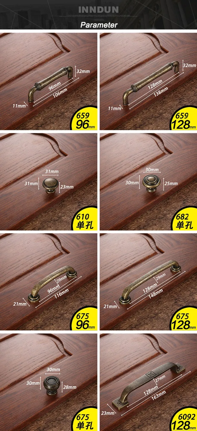 AOBT Retro Metal Antique Brass 96mm 128mm Kitchen Cabinet Door Handle Furniture Drawer Knobs Wardrobe Cupboard Pulls Handles 610