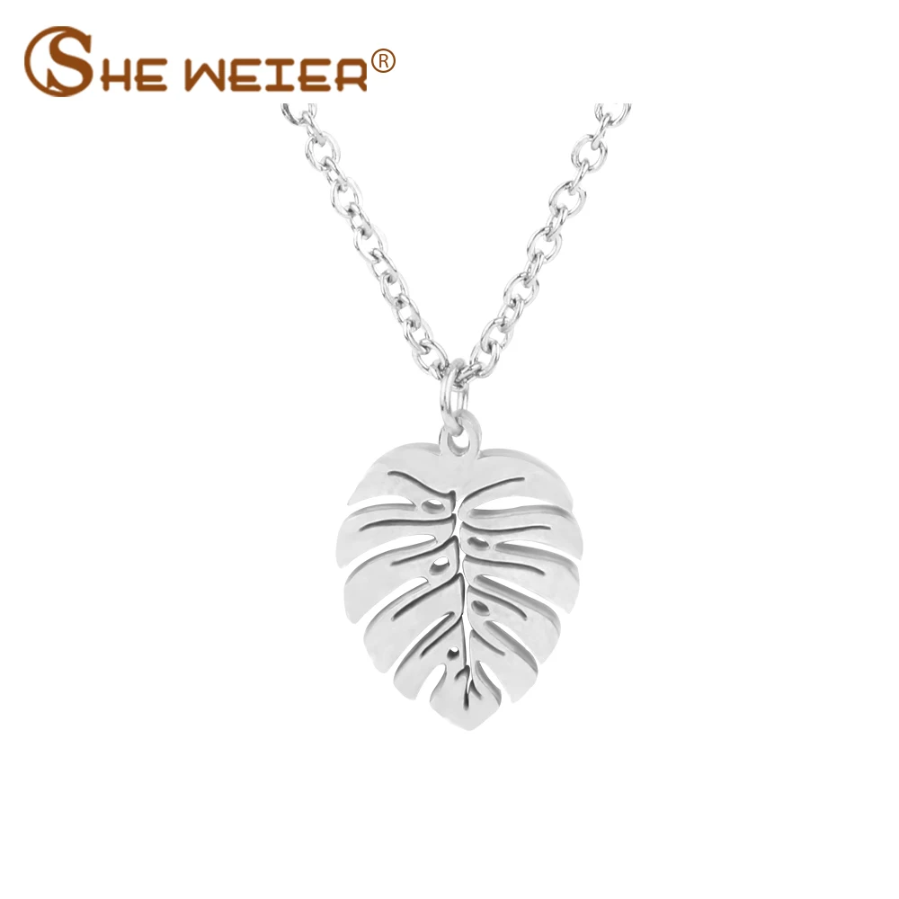 

SHE WEIER Stainless Steel Necklace For Women Leaf Necklace Men Pendants Jewelry Chocker Bijoux Femme Gold Silver Choker Collares