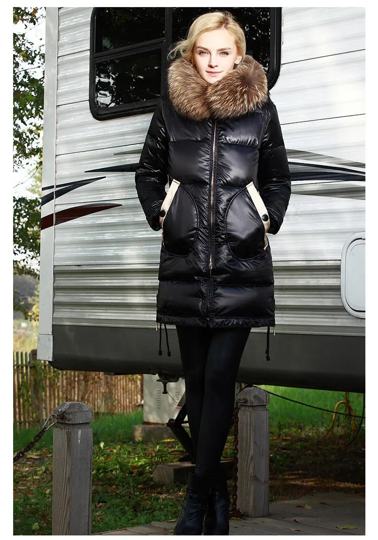 Women Winter Down Jacket Long Thick Coat Real Fur Collar Padded Down Coats Women Bright Outw (12)