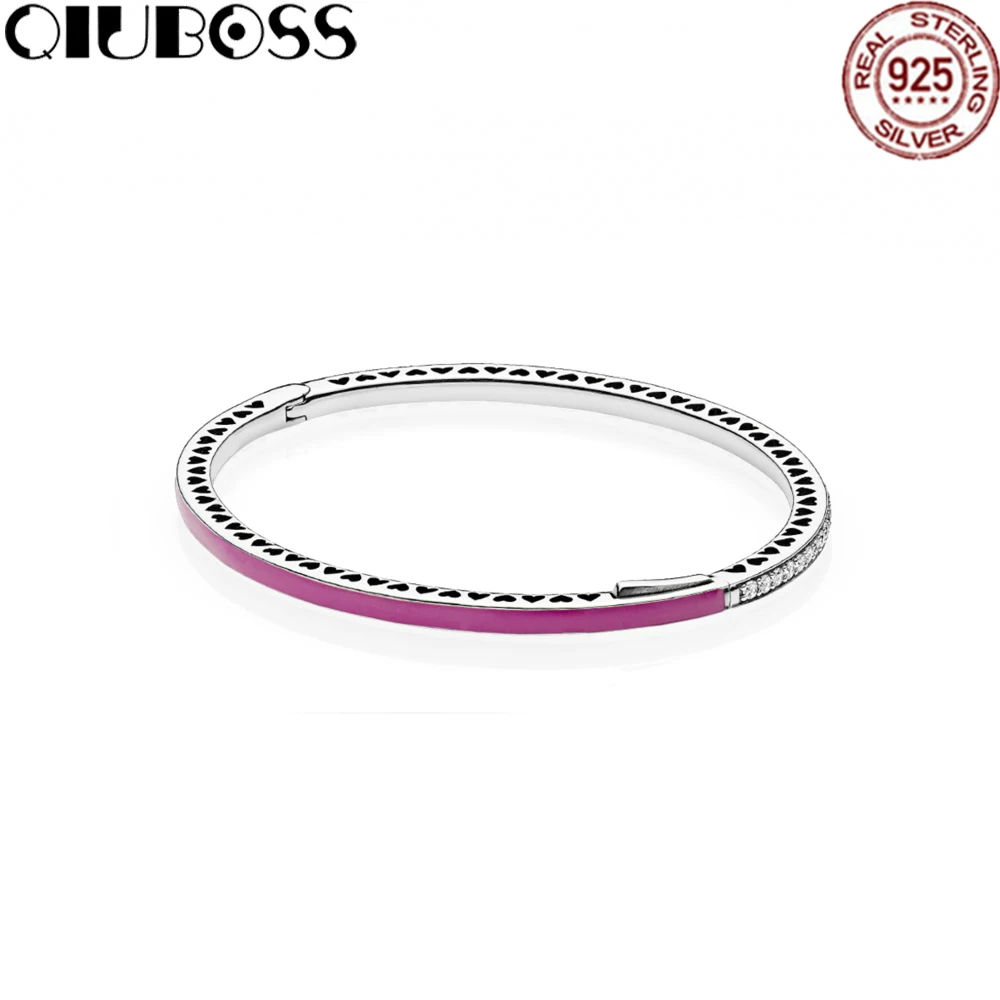 QIUBOSS 925 пробы серебро Cerise Radiant сердца Fit DIY оригинальный Шарм Браслеты Для женщин украшения подарок 590537EN69