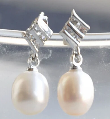 

hot sell new - free shipping 00141 WHITE RICE PEARL rhombus DANGLE EARRING