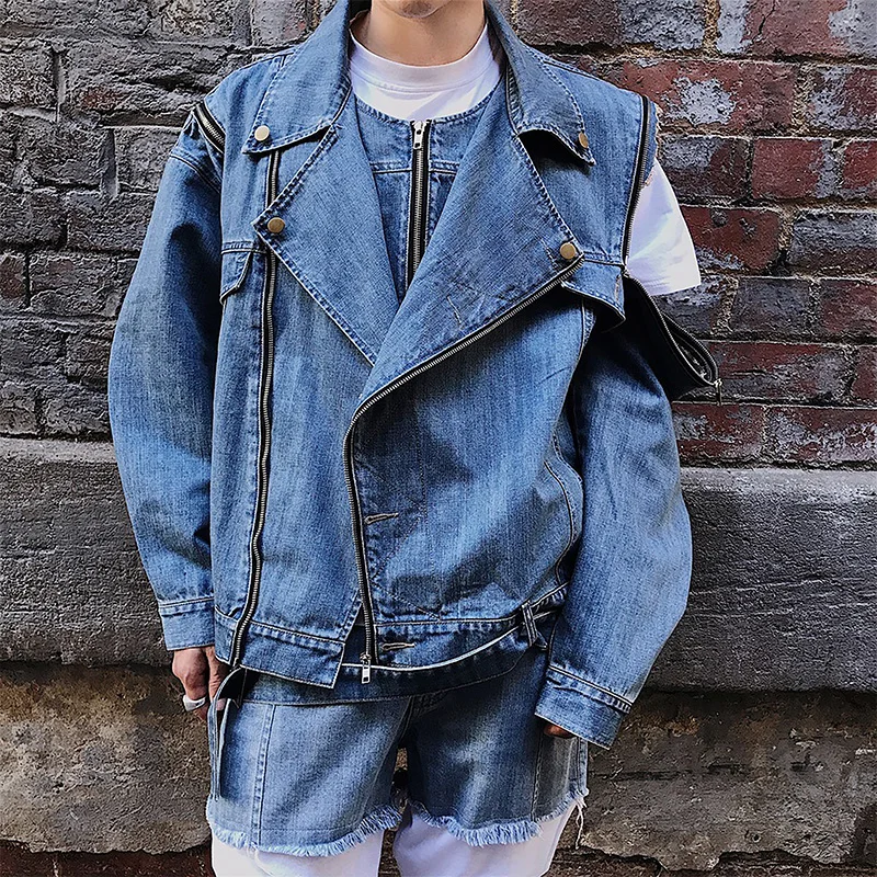 

Denim coat men jacket spring new style Korean style trend handsome personality zipper long sleeve.