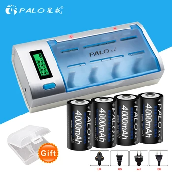 

PALO LCD display battery charger for AA/AAA/SC/C/D/9V battery + 4 pcs nimh 4000 mah rechargeable C battery