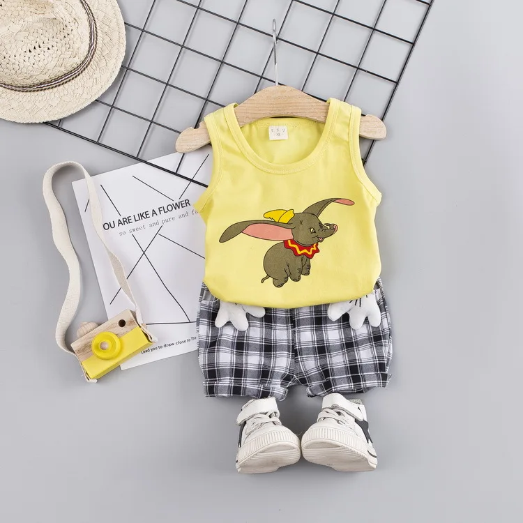 Toddler Boy Clothes Children's Summer New Cartoon Pullover Vest Shorts Two-piece Boy's Children's Sleeveless Vest Suit - Цвет: Розовый