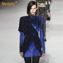 Весна и зима новая женская ветровка куртка с длинными рукавами молния сзади шить блесток пальто знаменитости взлетно посадочной полосы