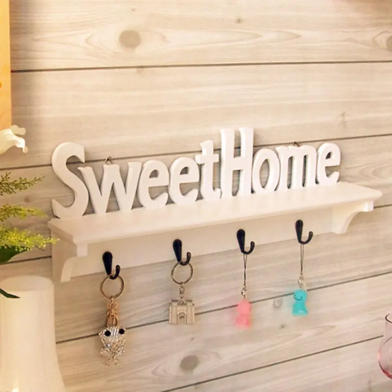 

Great Fashion "Sweet Home" Shelves Wall Rack Wooden&PVC Home Holder Storage Hanger Decors #78208