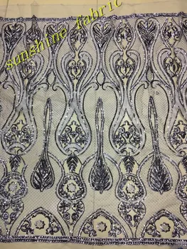 

High Quality African Lace Fabric 2018 French Net Embroidery Sequins Tulle Lace Fabric For Nigerian party Dress