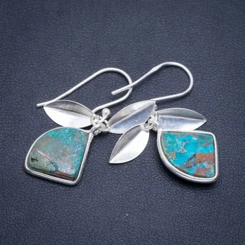 

Natural Chrysocolla Handmade Unique 925 Sterling Silver Earrings 1.25" A2059