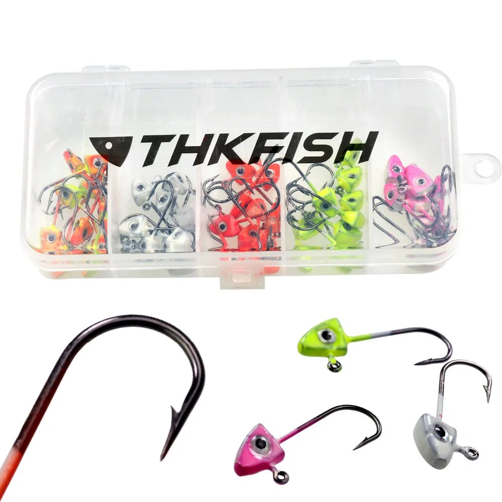 THKFISH 50Pcs 1.6g-1.8g Winter Ice Fishing Jigs Lure Lead Jig Heads Fishing  Hooks Ice Fishing Hook Carp Fishing Jig Lures