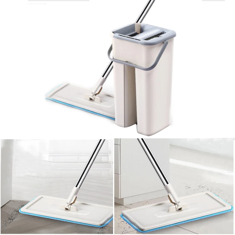 

Mop Bucket Hand Free Wringing Stainless Steel Mop Flat Squeeze Self Wet And Dry Cleaning Microfiber Mop Floor Cleaning System