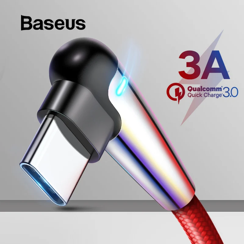 

Baseus USB Type C Cable for Xiaomi Redmi Note 7 LED Elbow Quick Charge 3.0 USB C Cable for Huawei P20 Samsung Galaxy S8 S9 Plus