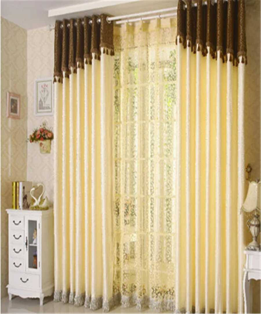 Modern brief light yellow leaves curtain cloth window finished product