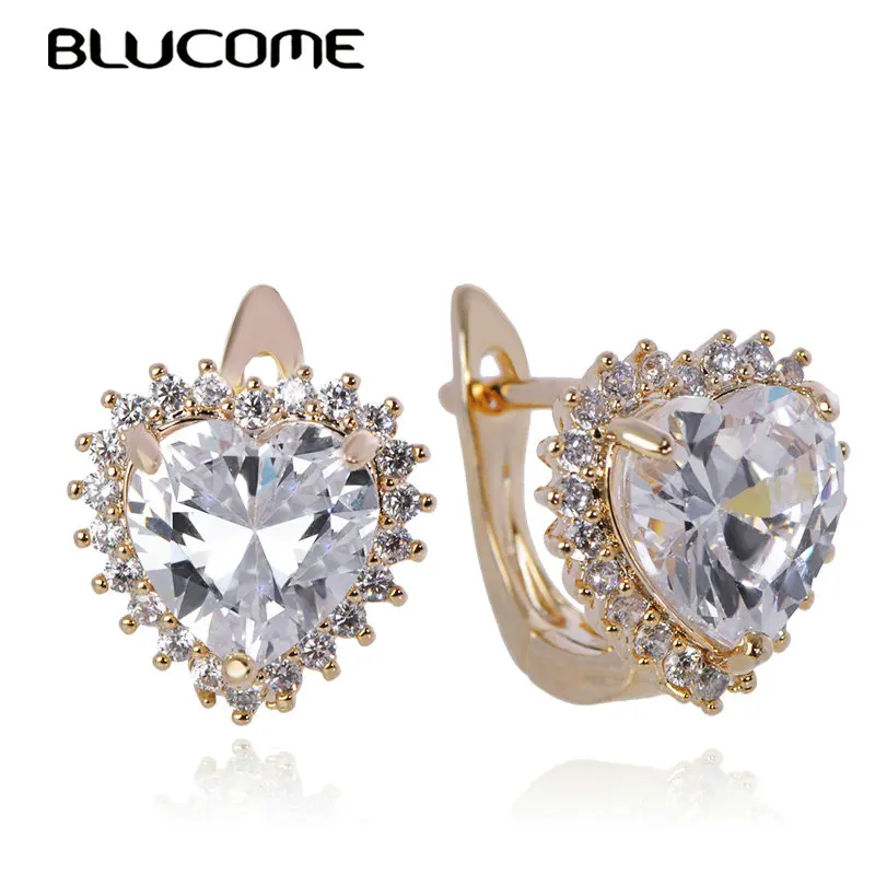 Beautiful Stud Earrings Heart Shape Gradual Change Shiny CZ