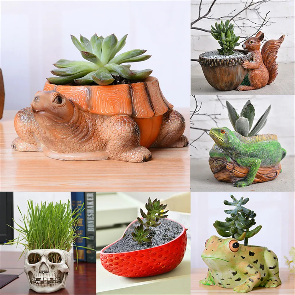 6 Designs Resin Flowerpot Planter Vase Flower Plant Succulents