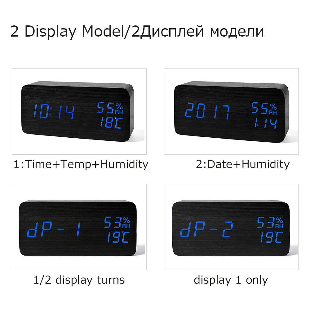FiBiSonic деревянный светодиодный Будильник, Despertador Температура Влажность электронные настольные цифровые настольные часы