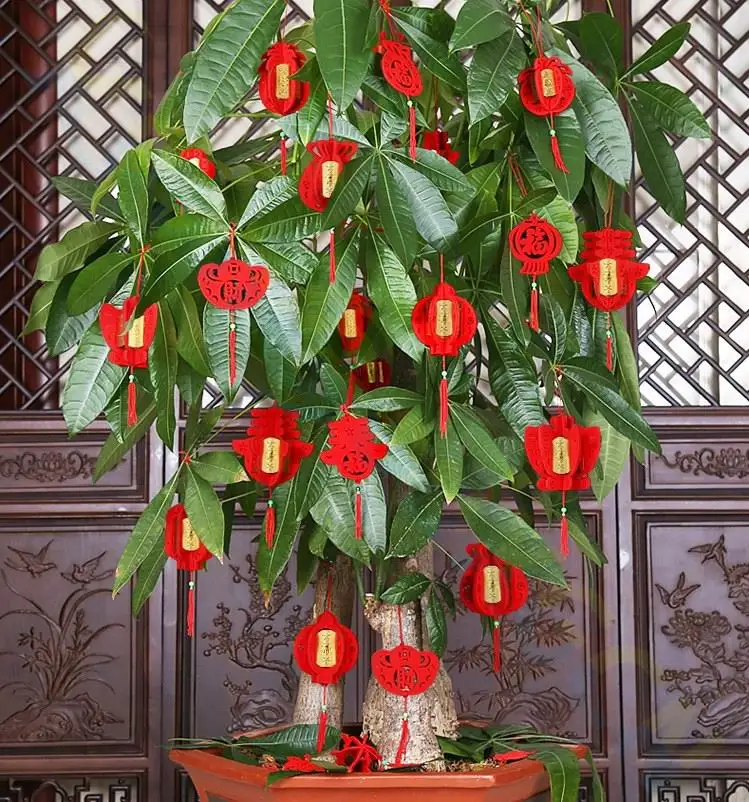 Китайский год украшения 3D Флокирование маленькие фу красные фонари Весенний фестиваль висячие орнамент Горшечное растение украшения