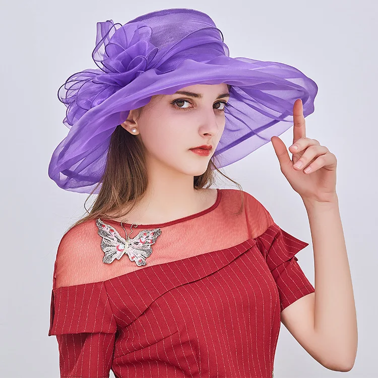 

Women Summer Organza Flower Wide Brim Sun Hats Caps Lady Beach Boho UV Protection Sunscreen Floppy Hat Sunhat Chapeau De Praia