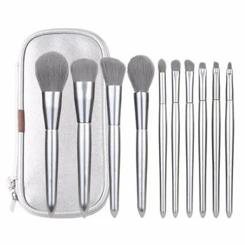 

10Pcs Elegant Silver Microcrystal Blusher Eye Shadow Brush And Makeup Brush Set Eyeline Eyelash Eyebrow Brushes For Makeu T0410