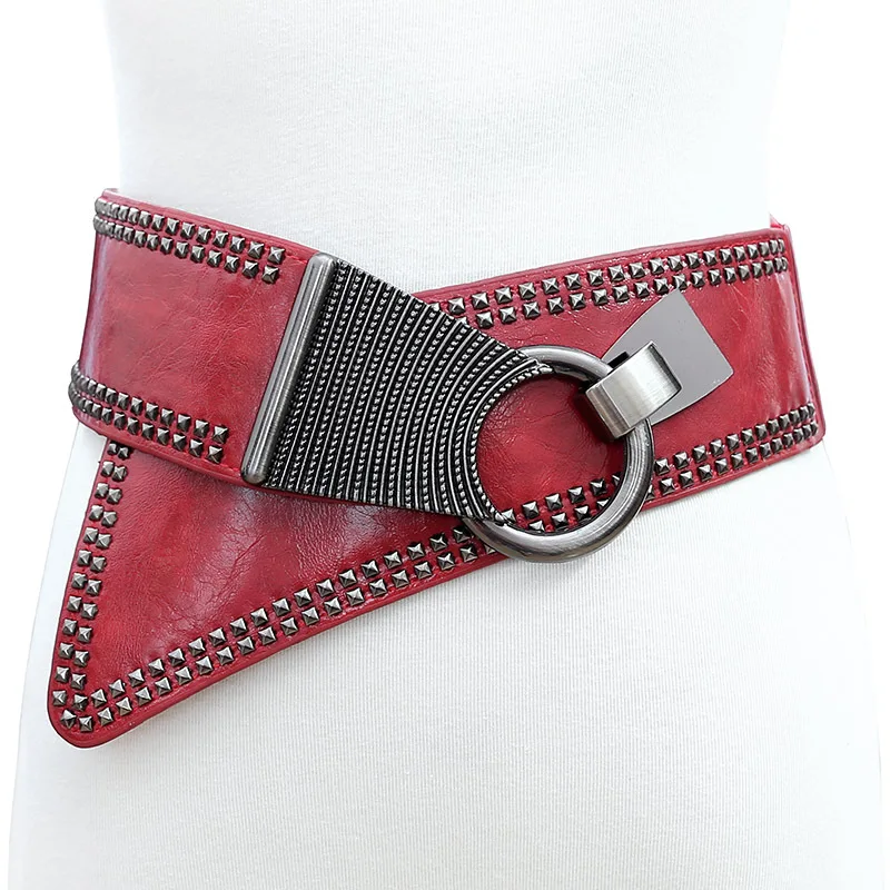 

Women's Wide Belt Vintage Genuine Leather Metal Belts Women Dress Cummerbunds Elastic Waistband Ladies Decoration Belt B-9117