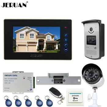 

JERUAN Home 7`` TFT Touch key Video Door Phone intercom System kit waterproof RFID Access IR Camera + 700TVL Analog Camera 2V1