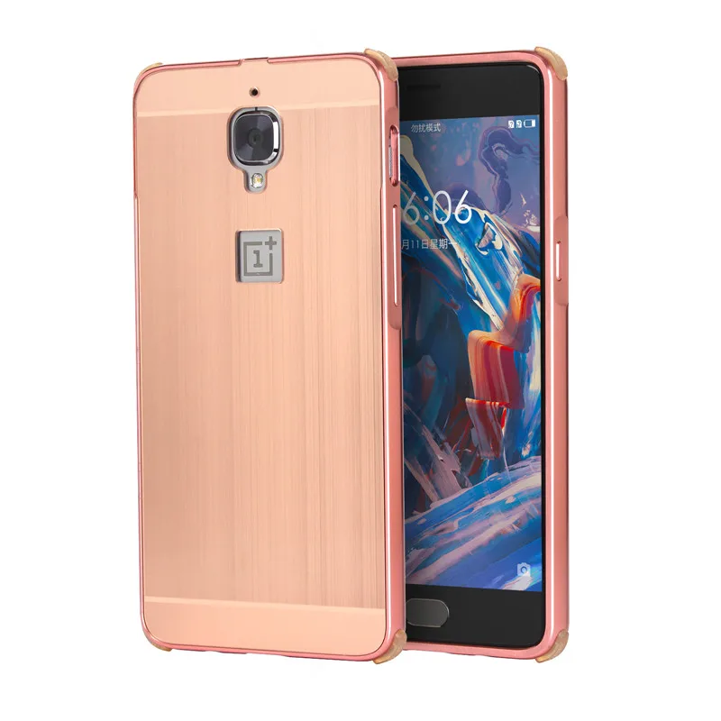 

One Plus 3 3T Case Plating Metal Frame Cover with Brushed Back Cover Hard Case for Oneplus 3T Three One Plus 3t 5.5" Shell Cover