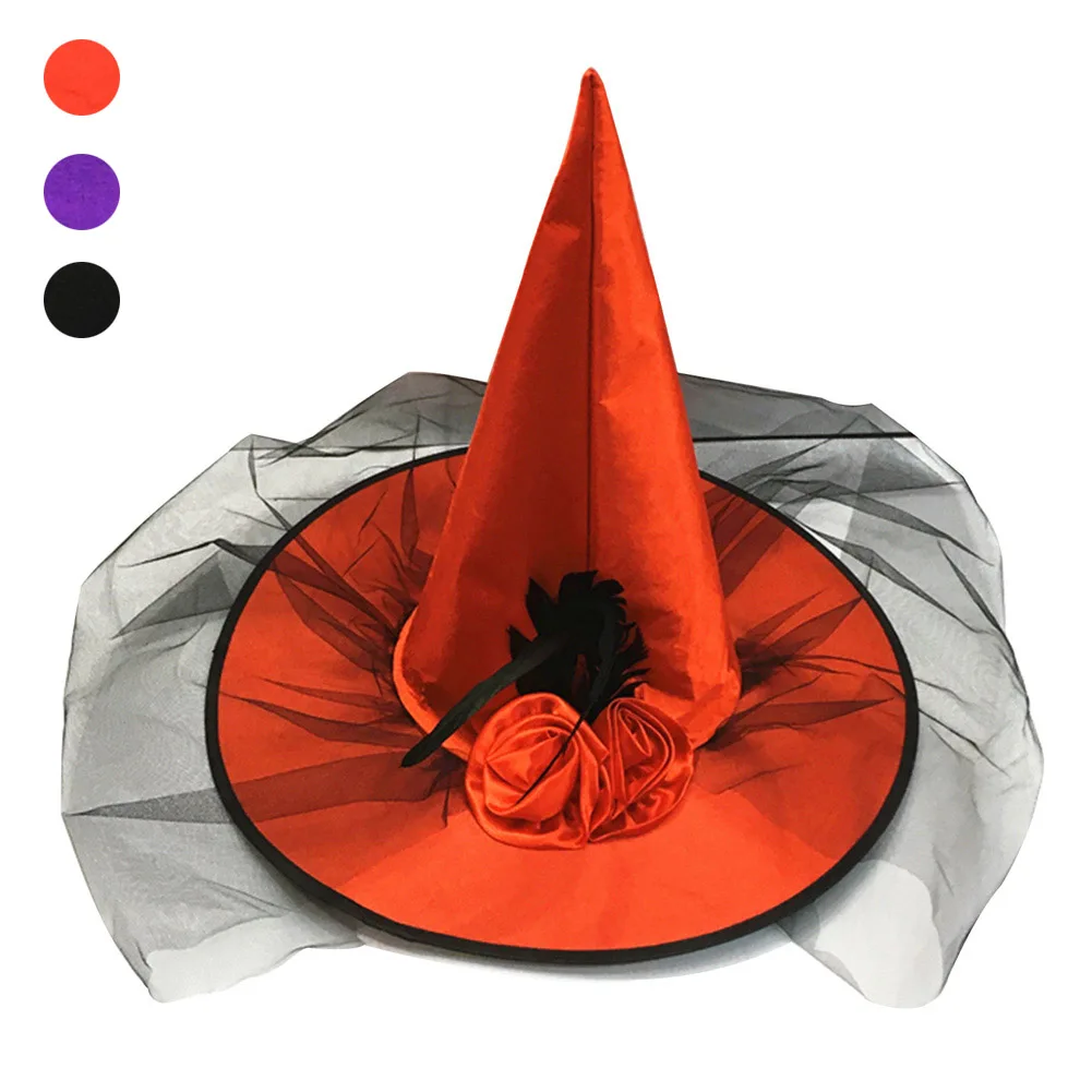 Halloween Witch Hat Costume Party Rose Mesh Decoration Witch Hat