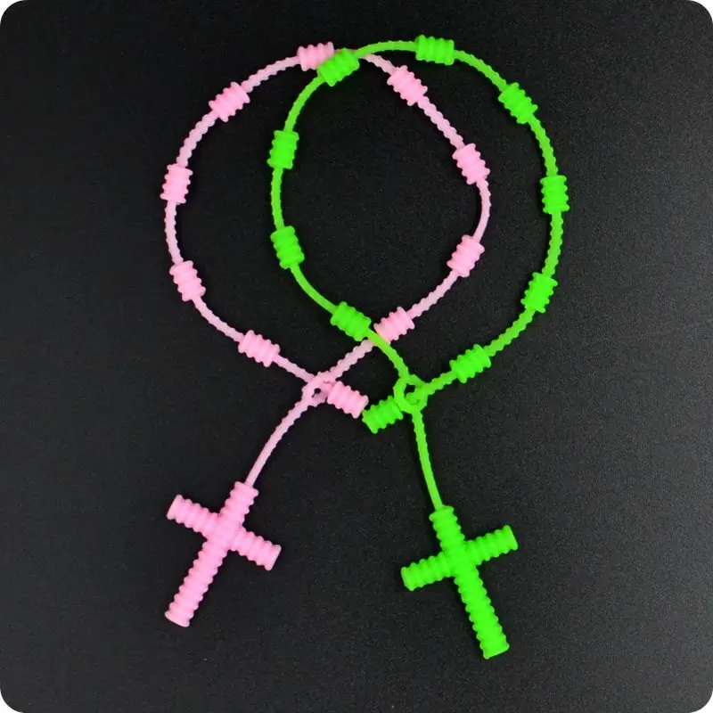 60pcs/lot Mix Silicone Dekade Rosary Beads Bracelets Catholic Christian