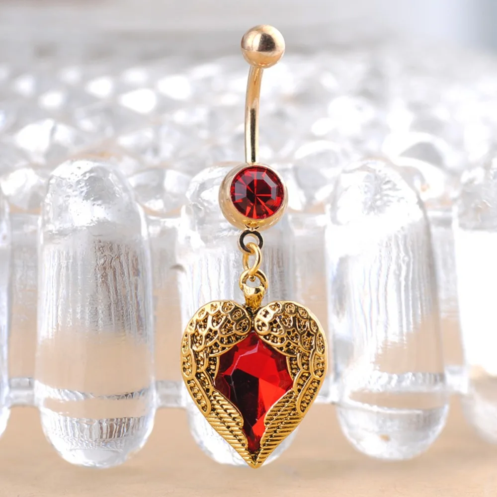 

Heart Wings Shaped Belly Red Rhinestones Inlaid Navel Bell Button Ring Charming Body Piercing Jewelry