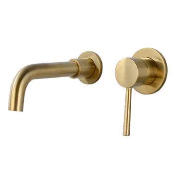 

Bathroom Wall Mount Brass Gold Basin tap Single Handle Mixer Hot Cold Water Faucet