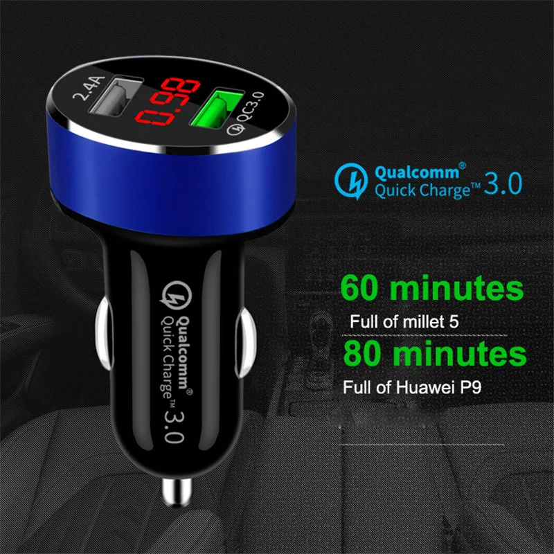 Marjay Dual USB Charger Quick Charge 3.0 2.4A Fast Charge Digital LED Display Power Adapter For iPhone 8 Samsung S9 Car Charger (2)
