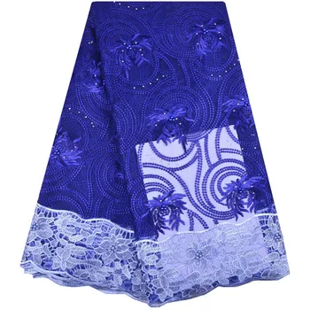 

Latest Nigerian French Mesh Lace Fabric Embroidered High Quality African Lace Fabric 2018 Blue Cord Lace Fabric For Party S1250