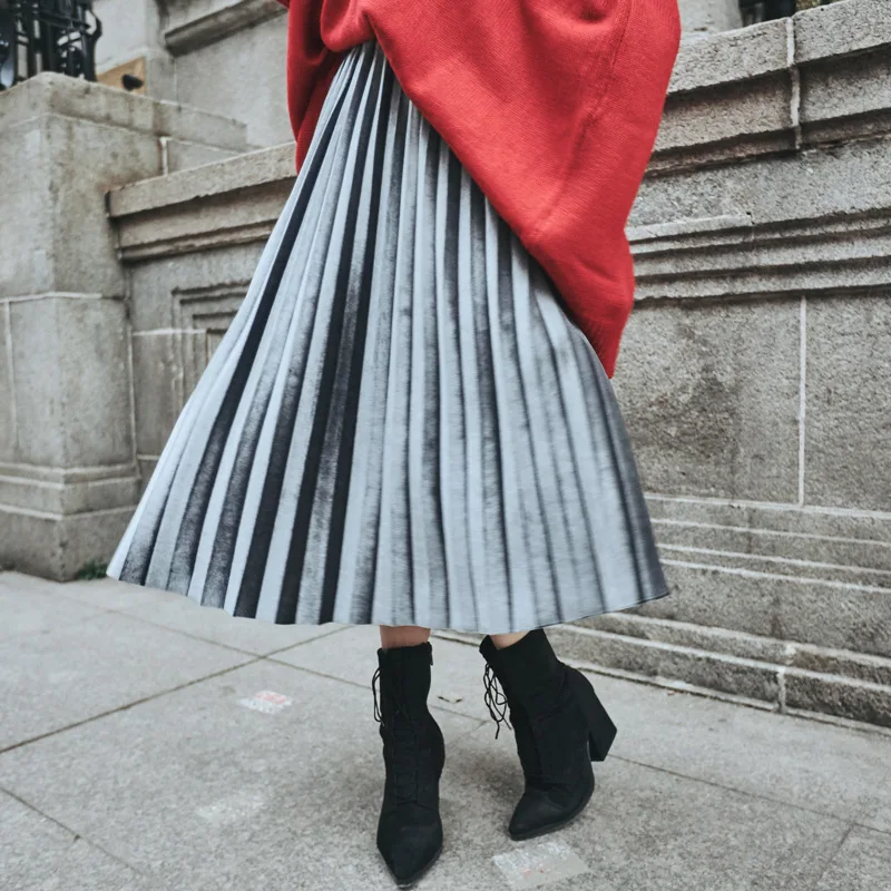 13 цветов, модная юбка с высокой талией, бархатная плиссированная юбка, Осень-зима, Женская однотонная эластичная Весенняя длинная юбка, Женская миди